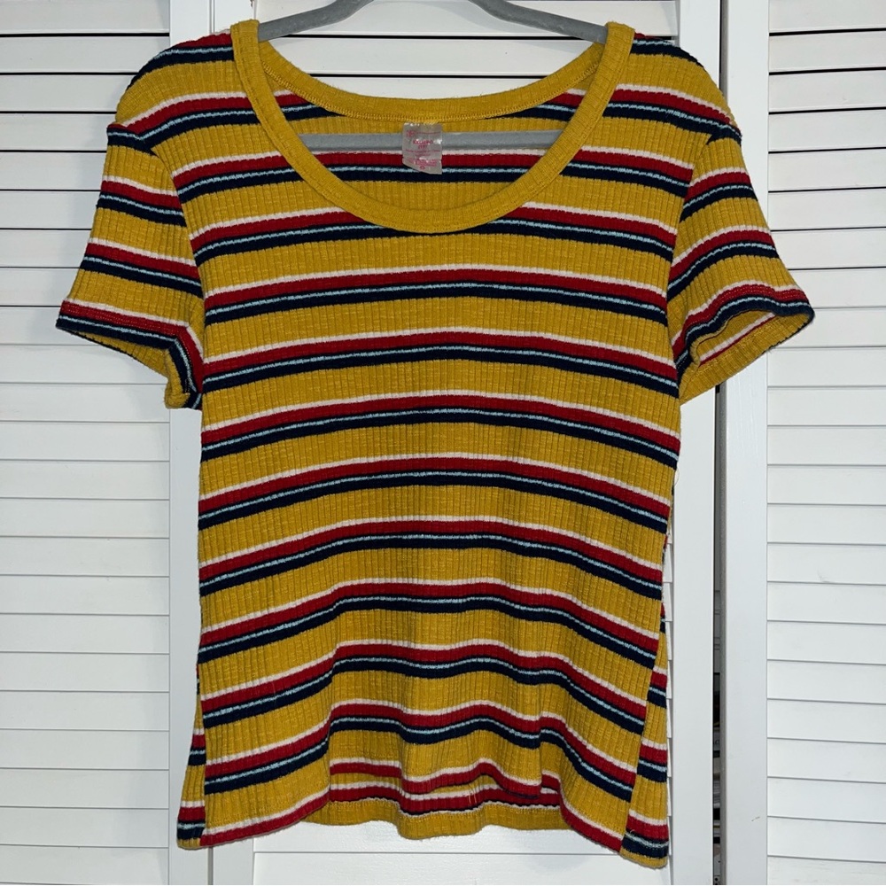 No Boundaries Yellow and Red Striped Baby Tee / Size XXL
